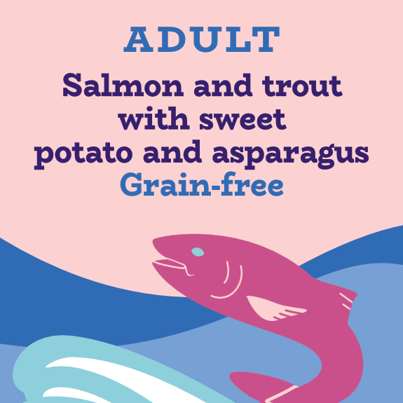 Grain free salmon and trout fish based dog food